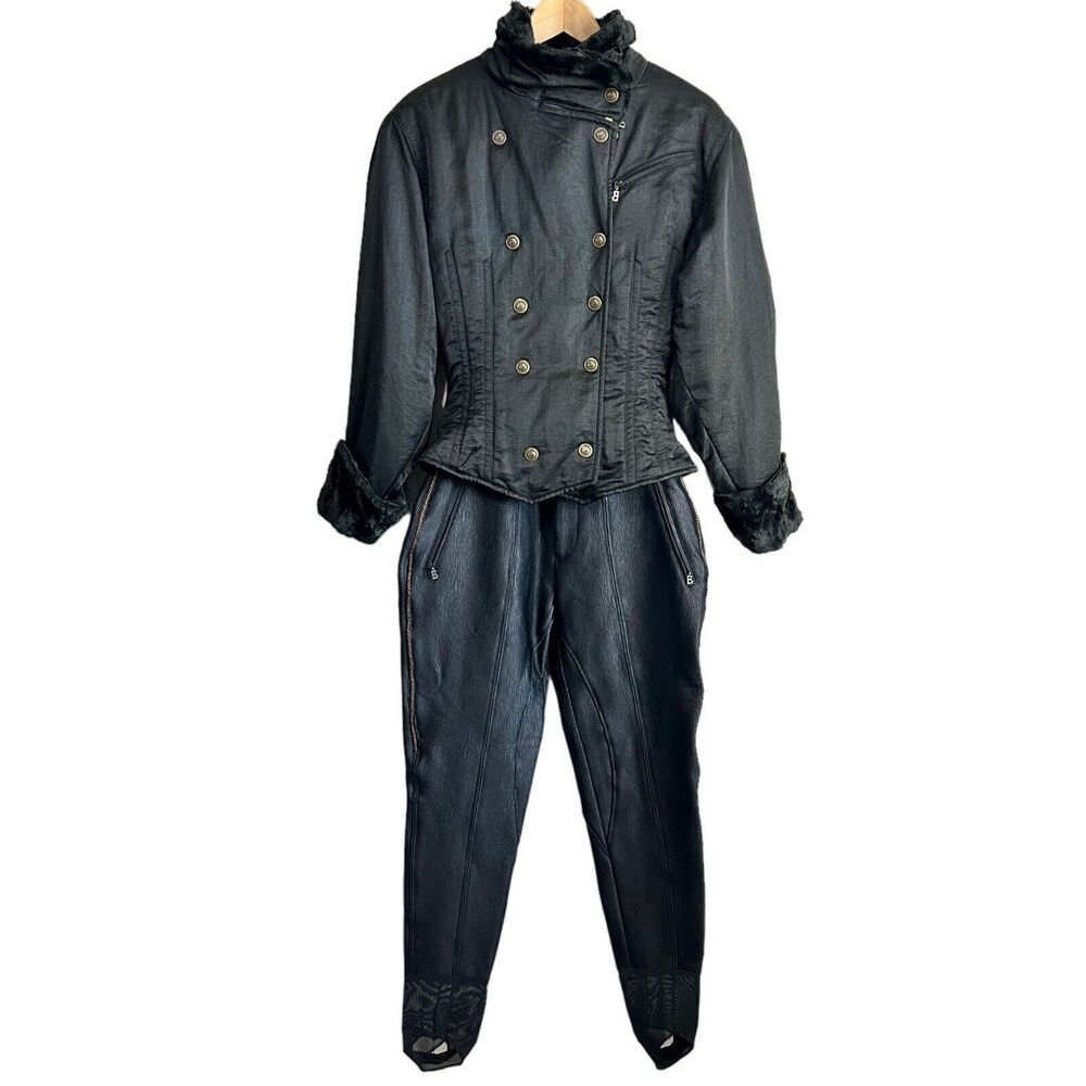 Bogner Black snow suit 2 piece set Jacket and pants womens 8 Faux Fur Equestrian - Picture 2 of 16